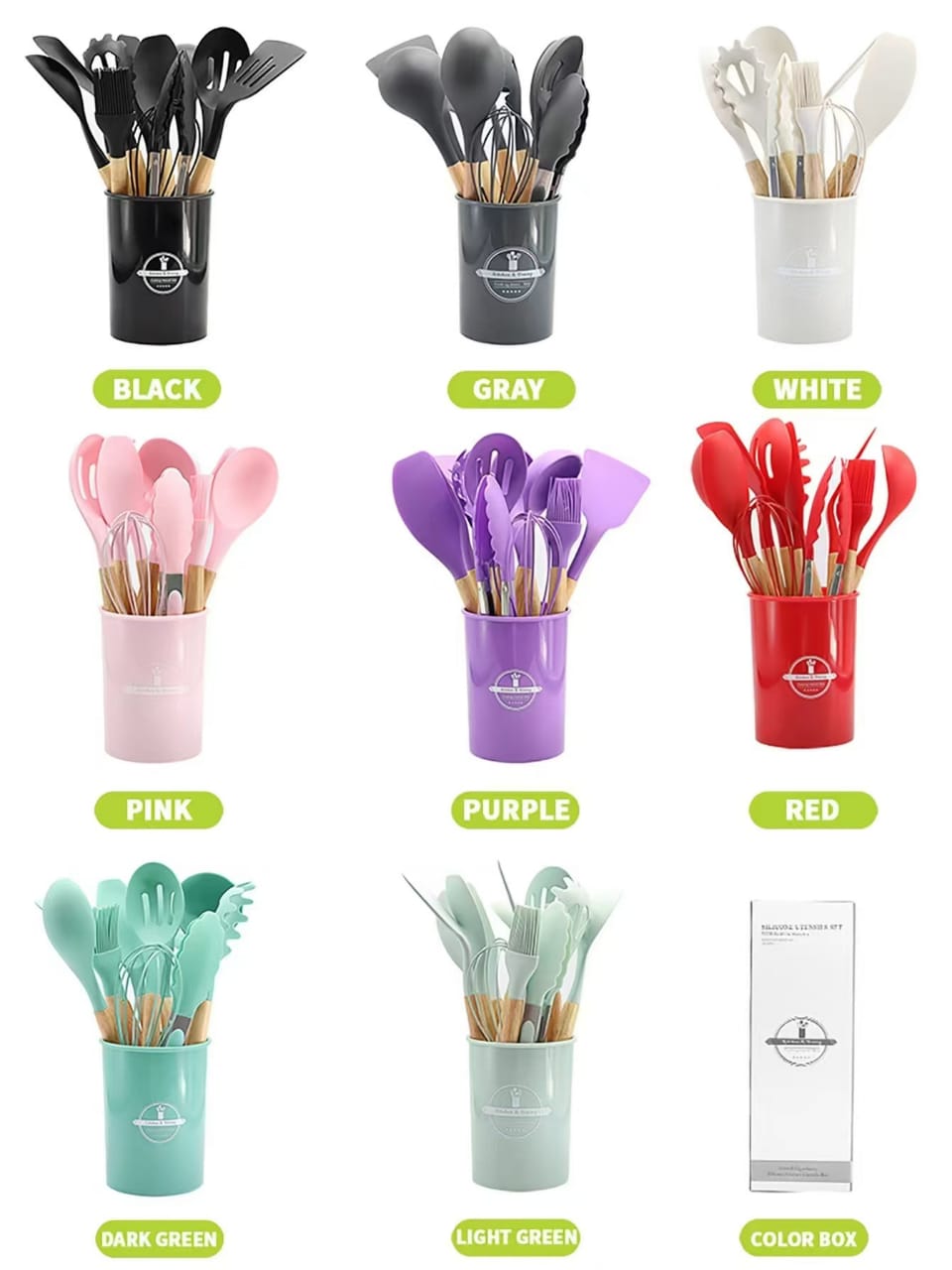 Exclusive 12-PCS Silicone Cooking Tools Kitchen Utensils Set Accessories With Storage Box Tong