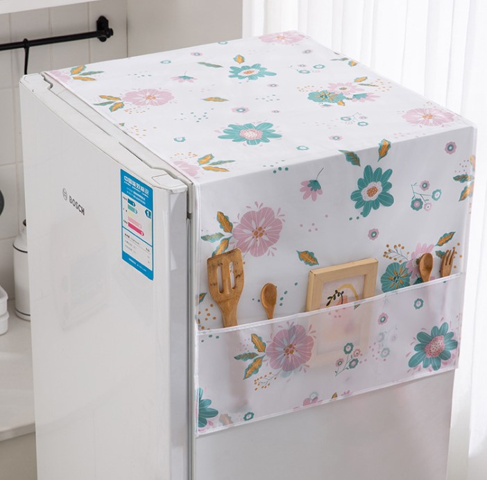 Cute Cartoon Print Dust Cover Washing Machine Cover Refrigerator Organizer Fridge Dust Cover With Pocket Home Décor